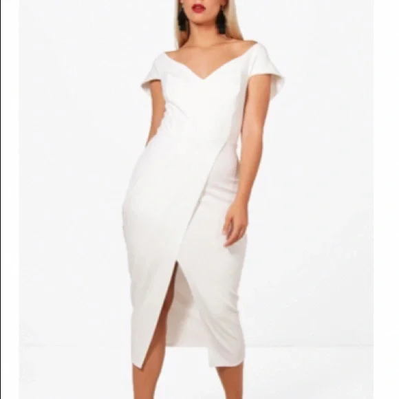 red dress formal midi Muriel | RED Boat-Neck Volume-Hem Midi Dress